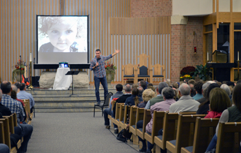 ‘REBOOT’ - Internationally renowned Catholic speaker and author Chris Stefanick visited Lincoln on his “Reboot! Live!” tour. When he spoke at St. Joseph Church Oct. 28, it was to a sold-out crowd of more than 1,000 people. (SNR photo by Reagan Scott)
